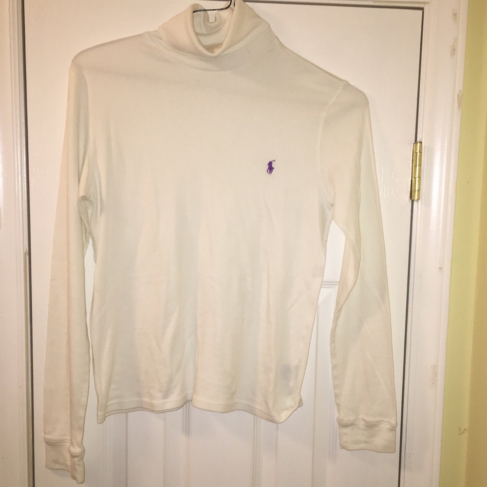 EUC White Ralph Lauren turtleneck purple pony Sz L